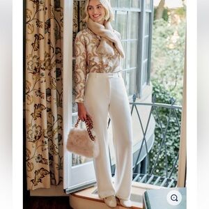 J. McLaughlin Cream High-Rise Wide-Leg Trousers Women’s Size 4 Office Dress Pant